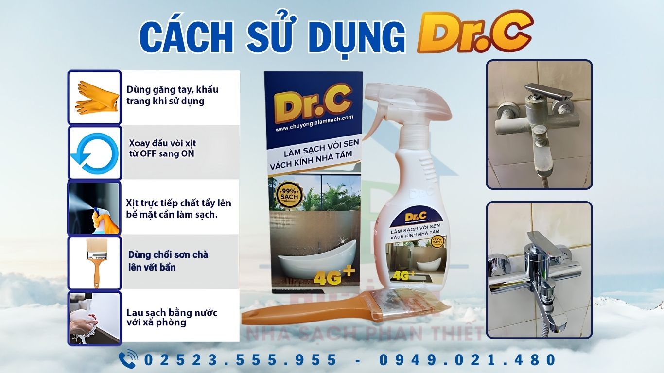 Làm Sạch Vòi Sen, Tẩy Cặn Canxi Vách Kính Dr.C